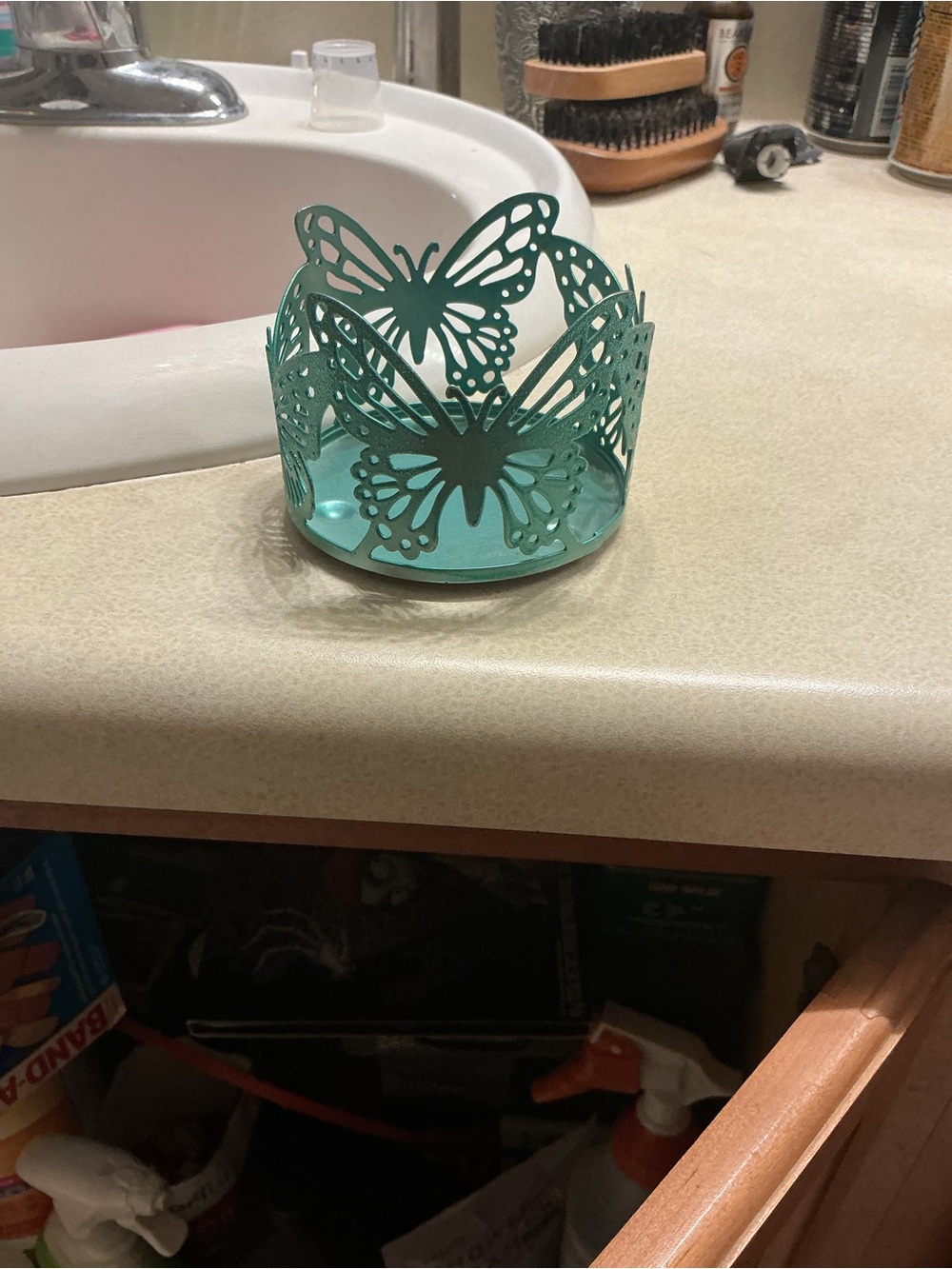 Butterfly Metal Tea Light Holder in Teal
